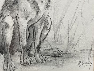 Lot 3 - Mandy Dearsley (Contemporary) charcoal drawing - Mad March Hare, signed, 33cm x 24cm, framed and glazed