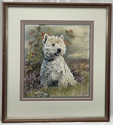 Lot 4 - Jo Campion, watercolour of ‘Muffin’ the West Highland Terrier, pencil signed, dated ‘85, framed and glazed