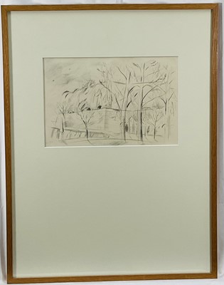 Lot 7 - Peter Allen, two works, pencil drawing of a corner of a churchyard, signed, 19cm x 29cm, circa 1985 and etching of Bonsor Mill, framed