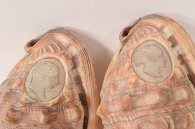 Lot 669 - Three Victorian carved conch shells