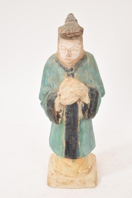 Lot 680 - Chinese tomb figure, two head fragments and bowl