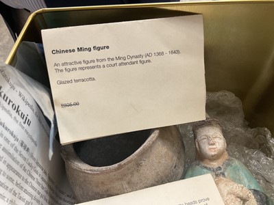 Lot 680 - Chinese tomb figure, two head fragments and bowl