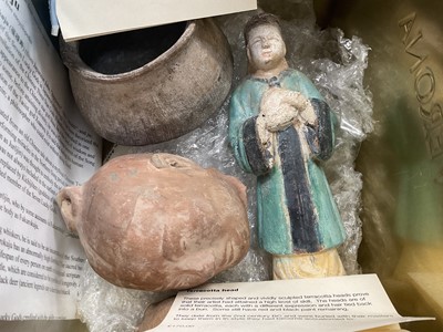 Lot 680 - Chinese tomb figure, two head fragments and bowl