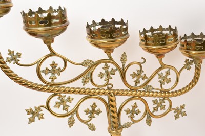 Lot 677 - Pair of Victorian brass ecclesiastical candlesticks