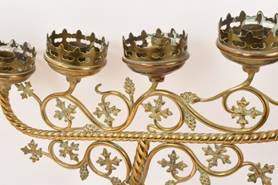 Lot 677 - Pair of Victorian brass ecclesiastical candlesticks