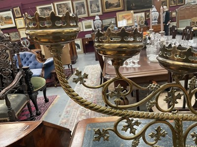 Lot 677 - Pair of Victorian brass ecclesiastical candlesticks