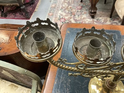 Lot 677 - Pair of Victorian brass ecclesiastical candlesticks