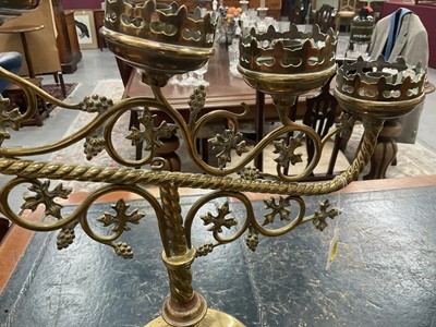 Lot 677 - Pair of Victorian brass ecclesiastical candlesticks