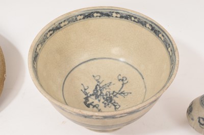 Lot 689 - Hoi An cargo circa 1450-80, five pieces of blue and white glazed pottery , and other shipwrecks pieces