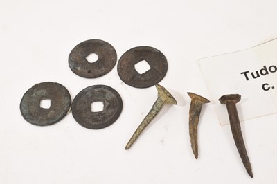 Lot 689 - Hoi An cargo circa 1450-80, five pieces of blue and white glazed pottery , and other shipwrecks pieces