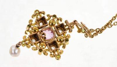 Lot 360 - Fine quality 19th century Renaissance Revival pink sapphire, pearl and diamond pendant / brooch in the style of Carlo Giuliano