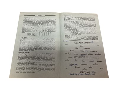 Lot 62 - West Ham v Brentford 26th May 1945 Friendly, 29th September 1945 Football League South, 10th April 1948, 25th April 1949, 1sr April 1950, all Football League Division 2 (5)