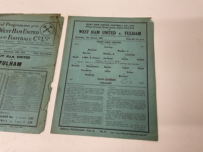 Lot 96 - West Ham v Fulham December 24th 1938, 9th March 1940 Football League Regional Competition, 26th April 1941 South Regional League (3)