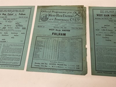 Lot 96 - West Ham v Fulham December 24th 1938, 9th March 1940 Football League Regional Competition, 26th April 1941 South Regional League (3)