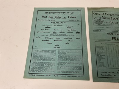 Lot 96 - West Ham v Fulham December 24th 1938, 9th March 1940 Football League Regional Competition, 26th April 1941 South Regional League (3)