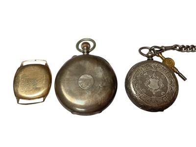 Lot 14 - 9ct gold cased Avia wristwatch, silver half hunter pocket watch and a Victorian silver fob watch on silver chain with a silver fob