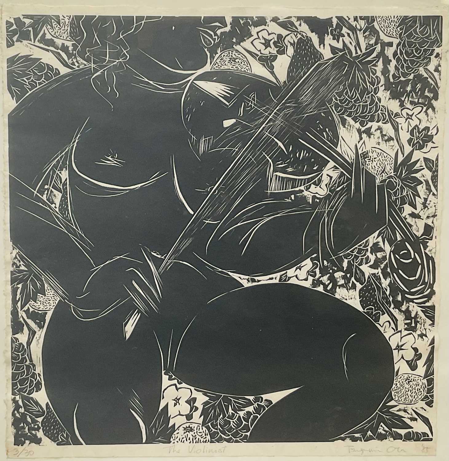 Lot 13 - Tsugumi Ota (b. 1951) print - The Violinist, signed, titled, numbered 3/30, 64cm x 62cm, glazed frame