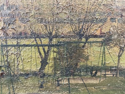 Lot 92 - S. Carratt oil on board - Playground, exhibited Young Contemporaries 1949