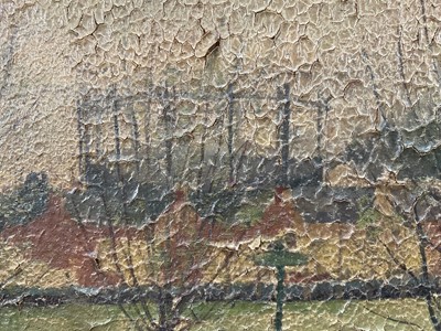 Lot 92 - S. Carratt oil on board - Playground, exhibited Young Contemporaries 1949