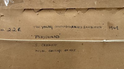 Lot 92 - S. Carratt oil on board - Playground, exhibited Young Contemporaries 1949