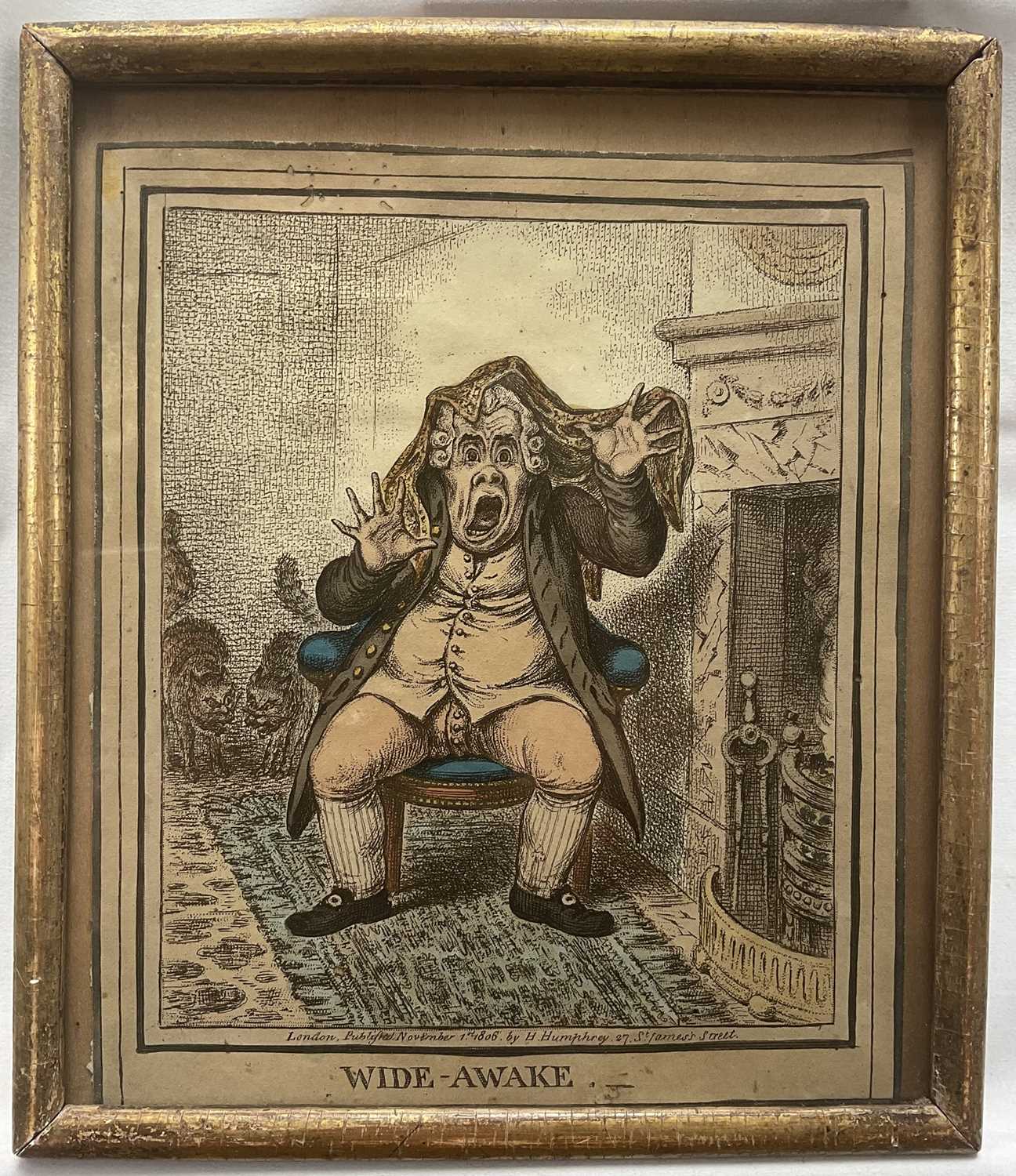 Lot 31 - James Gillray (1757-1815) hand-coloured etching - Wide Awake, pub. Hannah Humphrey, London 1806, not laid down, 19.5cm x 16.5cm, glazed frame