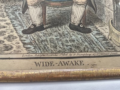 Lot 31 - James Gillray (1757-1815) hand-coloured etching - Wide Awake, pub. Hannah Humphrey, London 1806, not laid down, 19.5cm x 16.5cm, glazed frame