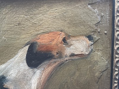 Lot 33 - English School, oil on panel - A Foxhound, 22cm x 31cm, in Hogarth frame