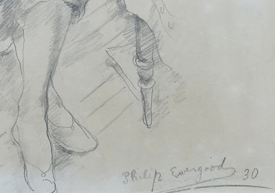Lot 43 - Philip Howard Evergood (American 1901-1973) pencil drawing - - Seated figure sewing in an interior, signed and dated '30, 35cm x28cm, glazed frame