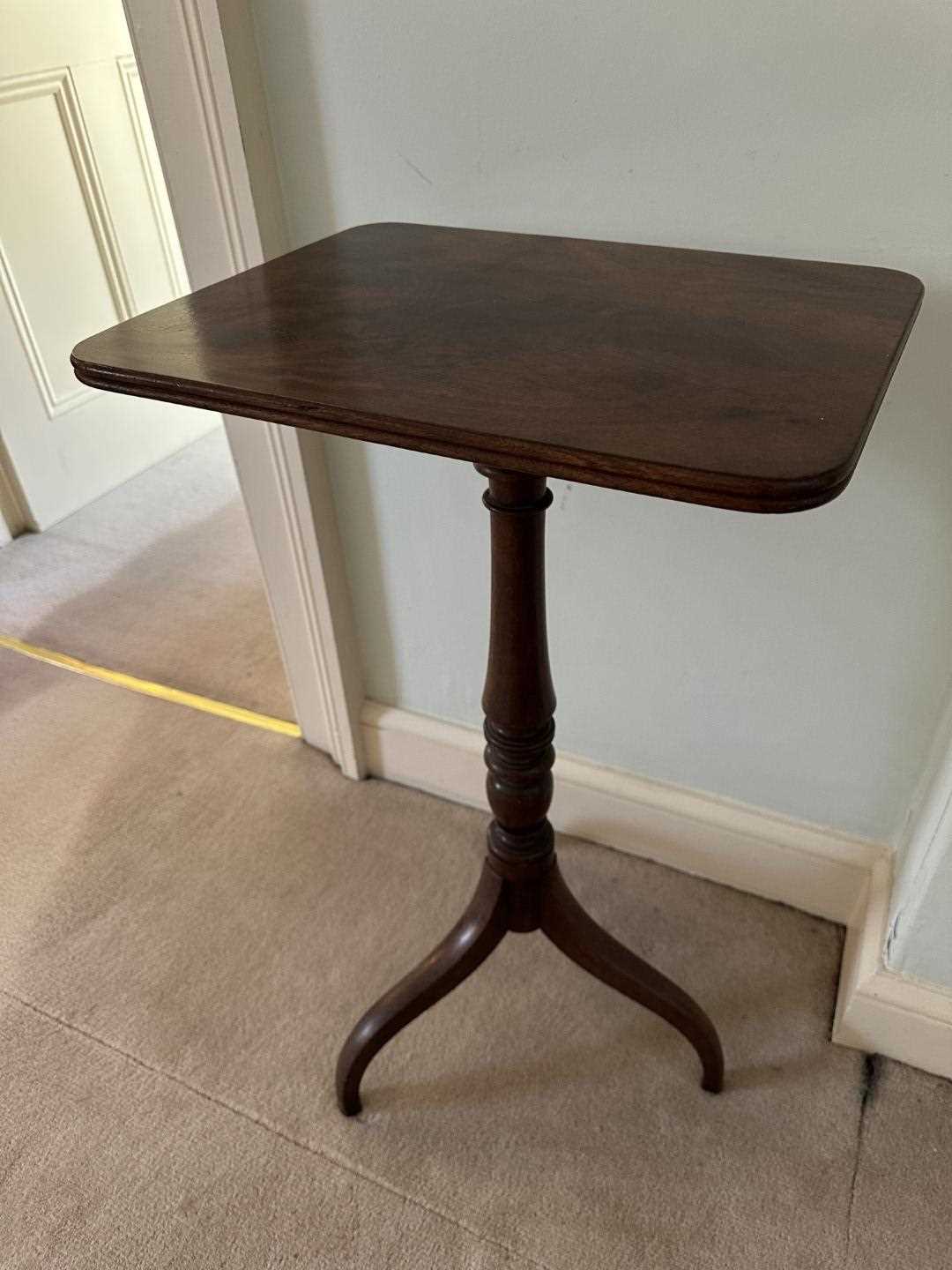 Lot 1256 - George III mahogany side table with rectangular top, turned column and tripod base, 42.5cm x 34cm