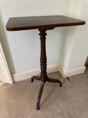Lot 1256 - George III mahogany side table with rectangular top, turned column and tripod base, 42.5cm x 34cm