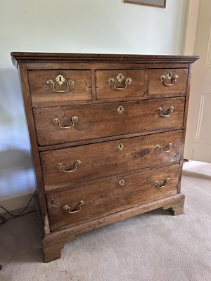 Lot 1250 - 18th century East Anglian fruitwood chest of three short and three long drawers (losses)