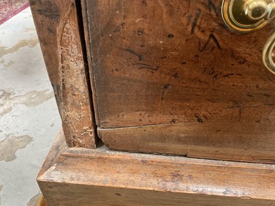 Lot 1250 - 18th century East Anglian fruitwood chest of three short and three long drawers (losses)