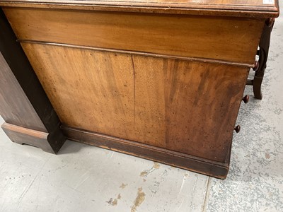 Lot 1258 - Late Victorian mahogany twin pedestal desk, the brown leather lined top above an arrangement of nine drawers with bun handles, 152cm wide x 83cm deep x 75cm high