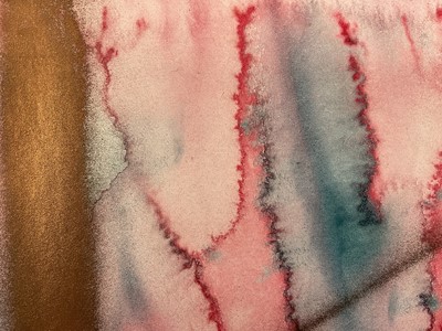 Lot 1003 - *Colin Self (b.1941) watercolour and gold paint on paper, entitled in pencil verso 'Cinema Study 1969. No. 30 (Cinema Curtain), 28th July 1969', in glazed frame Provenance: Studio 4, 2 Do...