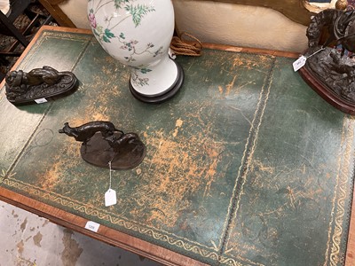 Lot 1259 - Late 19th century mahogany twin pedestal desk, the green leather lined top above an arrangement of six drawers with brass lion mask ring handles