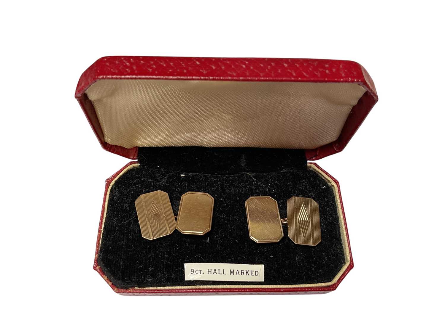 Lot 74 - Pair 1960s 9ct gold cufflinks in case (Birmingham 1963)