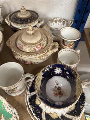 Lot 71 - Group of mostly 19th century English porcelain, tea and dinnerware, cabinet plates, cups and saucers, various factories