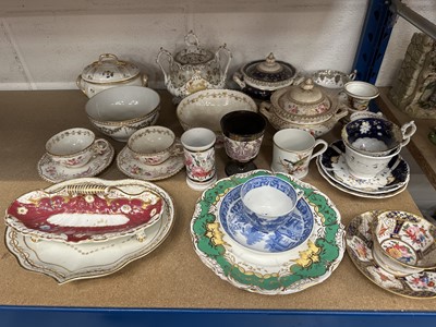 Lot 71 - Group of mostly 19th century English porcelain, tea and dinnerware, cabinet plates, cups and saucers, various factories