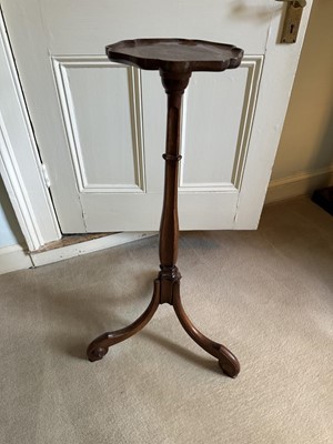 Lot 1253 - Late 18th / early 19th century mahogany torchère, the hexagonal top on shaped column and tripod base, 88cm high
