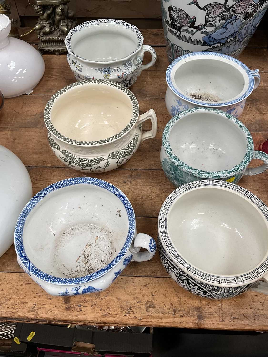 Lot 32 - Six 19th century chamber pots including one Mason's ironstone