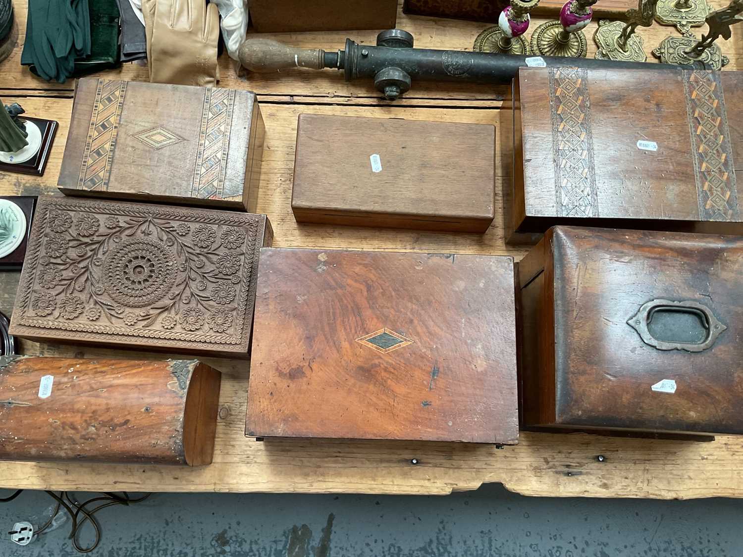 Lot 20 - Seven various antique wooden boxes, including inlaid, Indian, etc