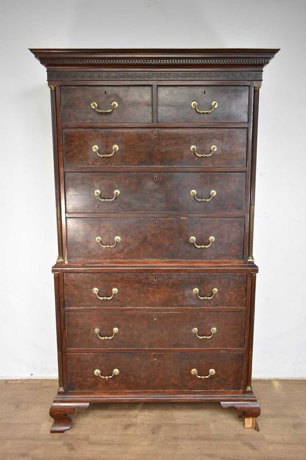 Lot 1293 - Mid 18th century walnut and grained chest on chest