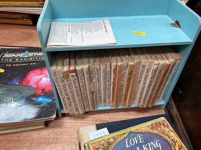 Lot 81 - Sundry items, including Sheffield plate, limited edition books, Peter Rabbit books in a bookcase, Star Trek albums, etc