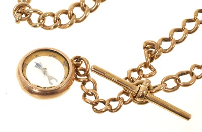 Lot 449 - 9ct gold watch chain with a gold-mounted compass fob