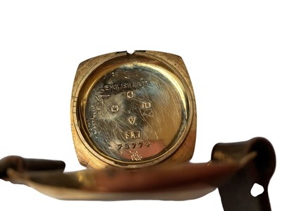 Lot 94 - 1930s 18ct gold cased wristwatch on leather strap
