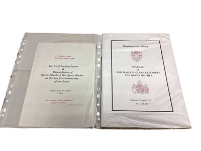 Lot 23 - H.M. Queen Elizabeth The Queen Mother a group of official ephemera including 100th Birthday Thanksgiving Service Ceremonials (x2) and Order of Service, National Tribute to The Queen Mother for he...