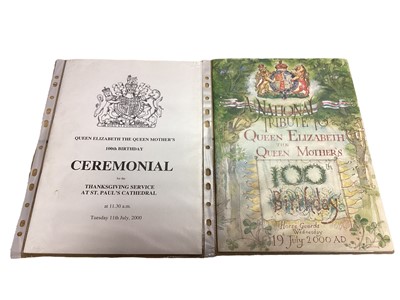 Lot 23 - H.M. Queen Elizabeth The Queen Mother a group of official ephemera including 100th Birthday Thanksgiving Service Ceremonials (x2) and Order of Service, National Tribute to The Queen Mother for he...