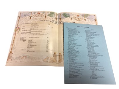 Lot 23 - H.M. Queen Elizabeth The Queen Mother a group of official ephemera including 100th Birthday Thanksgiving Service Ceremonials (x2) and Order of Service, National Tribute to The Queen Mother for he...