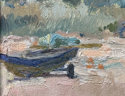 Lot 891 - *Tessa Spencer Pryse (b.1940) oil on board - Salmon Netting, The Moray Firth, signed and titled verso, 45cm x 77cm, framed