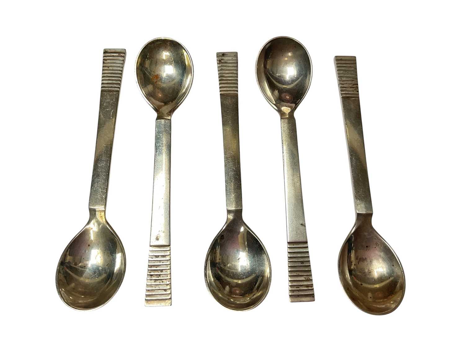 Lot 43 - Five Georg Jensen Danish silver teaspoons